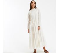 Maxi Dress in Embroidered Cotton Voile with Long Sleeves Ivory