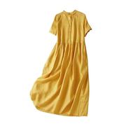 Maxi Dress Long Sleeve Lapel Pleated Swing Wrap Round Neck Ladies Summer Dresses Sale UK Plain Casual Loose Fit Flowy Casual Loose Beach Dress Linen Clothing for Women Holiday Vacation Tank Yellow