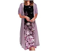 Maxi Dress with Sheer Cardigan 2 Piece Set UK Women Wedding Guest Outfits Elegant Floral Print Sleeveless Chiffon Long Tank Dresses Casual Summer Beach Holiday Party Dresses Clearance Pink