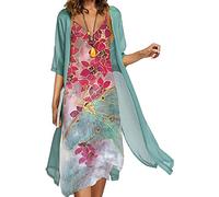 Maxi Dress with Sheer Cardigan 2 Piece Set UK Women Wedding Guest Outfits Elegant Floral Print Sleeveless Chiffon Long Tank Dresses Casual Summer Beach Holiday Party Dresses Sale Clearance