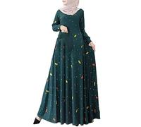 Maxi Dress Women's Long Sleeve Large Sizes Festive Muslim Clothing Women's Floral Pattern A-line Dress Swing Pleated Dress Abaya Islamic Turkey Kaftan Dress Ramadan Prayer Clothing Khimar Kaftan,