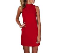 Maxi Dresses for Women 2025 Casual High Neck Sleeveless Dress Ladies Solid Color Ladies' Sexy Long Top Wedding Guest Dress (Red, XXXL)
