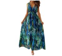 Maxi Dresses for Women 2025 Summer Vacation Beach V Neck Boho Sleeveless Flowy Floral Long Dress Printed Elegant Dresses