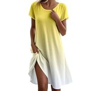 Maxi Dresses for Women 2025 Women's Summer Round Neck Short Sleeved Printed Loose Casual Dress White Dress for Women (Yellow, M)
