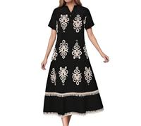 Maxi Dresses for Women Long Sleeve Casual V-Neck Short Sleeves Party Wear Comfortable Everyday Outfit Spring Summer Autumn Fashion Basic Kimono Women's Japanese Dress, black, M