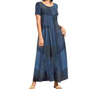 Maxi Dresses for Women UK Baggy Floral Print Elegant Long Dress Vintage Styles Basic Sundress Summer Beach Swing Dresses Holiday Outfits Blue