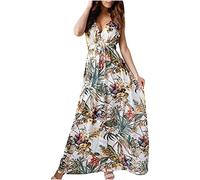 Maxi Dresses for Women UK Clearance Summer Beach Floral Dress V Neck Sleeveless Women's Solid Plain Summer Dark Teal Sleeveless Loose Maxi Dress Casual Long Dress Women Sleeveless Maxi Dress