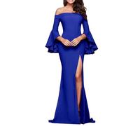 Maxi Dresses For Women Uk Plus Size | Black Evening Dresses For Women Uk Wrap Dresses Off Shoulder Fishtail Dress Ruffled Puff Sleeve Prom Dress Side Split Party Dress Vintage Medieval Corset Dress