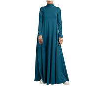 Maxi Dresses for Women UK Plus Size Women's Long Dress High Collar Solid Color Long Sleeve Casual Dress Spring Fall Basic Casual Full Length Dress Daily Holiday Dresses Blue
