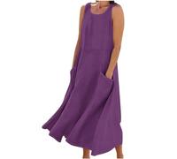 Maxi Dresses for Women UK Sale Clearance Cotton Linen Oversized Tunic Dress Sleeveless Vest Dress with Pocket Solid Color A-line Dress Baggy Beach Long Dress Summer Casual Sundress