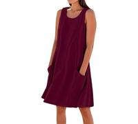 Maxi Dresses for Women UK Solid Colour Cotton Linen Dress Boho Long Sleeveless Summer Dresses for Women Plus Size Loose Spring Midi Beach Dress with Pockets Flowy Tank Dresse Deals of The Day