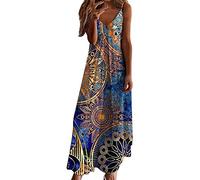 Maxi Dresses for Women UK, Summer Boho Beach Dress V Neck Sleeveless Spaghetti Strap Casual Swing A Line Long Flowy Beach Holiday Essentials Evening Lounge Basics Clothing