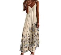 Maxi Dresses for Women UK, Summer Boho Beach Dress V Neck Sleeveless Spaghetti Strap Casual Swing A Line Long Flowy Beach Holiday Essentials Evening Lounge Basics Clothing