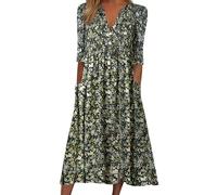 Maxi Dresses for Women UK Summer Boho Maxi Dress Hawaiian Fancy Dress Summer Casual Sleeveless Round Neck Floral Print Elegant Swing Sundress Bohemian Vacation Beachdress B-Green
