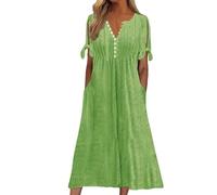 maxi dresses for women uk,Summer Dresses for Women Uk 2025 Causal V-Neck Button Short Sleeve Vacation Floral Dress with Pockets Ladies Maxi Printing Party Club Elegant Beach Dress light green 3XL