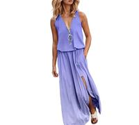 Maxi Dresses Women's Summer Dress Women's Lightweight Dress V-Neck with Zip Maxi Dress Sleeveless Slit Long Dresses Gradient Casual Ball Dress Loose Tunic Dress Beach Casual Dresses