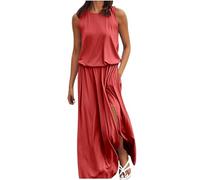 Maxi Dresses Women's Summer Elegant Summer Dress Women's Lightweight Dress Round Neck Sleeveless Maxi Dress Side Slit Long Dresses Plain Casual Ball Dress Loose Tunic Dress Beach Casual Dresses Party