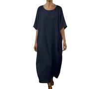 Maxi Kaftan Dresses for Women UK Cotton Linen Dress Short Sleeve Baggy Casual Dresses Office Work Summer T-Shirt Dress Boho Beach Party Sundress Plain Basic Tunic Sundresses