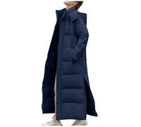 Maxi Puffer Jacket Women,Ladies Longline Padded Coat Long Hoodie Winter Warm Quilted Padded Jacket Hooded Long Parka Coats Down Coat With Removable Hood Clearance UK(Navy,L)