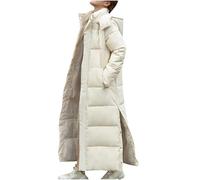 Maxi Puffer Jacket Women,Ladies Longline Padded Coat Long Hoodie Winter Warm Quilted Padded Jacket Hooded Long Parka Coats Down Coat With Removable Hood Clearance UK(Beige-01,XXXL)