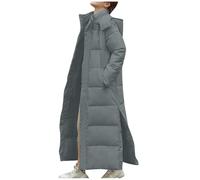 Maxi Puffer Jacket Women,Ladies Longline Padded Coat Long Hoodie Winter Warm Quilted Padded Jacket Hooded Long Parka Coats Down Coat With Removable Hood Clearance UK(Gray,L)