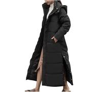 Maxi Puffer Jacket Women,Ladies Longline Padded Coat Long Hoodie Winter Warm Quilted Padded Jacket Hooded Long Parka Coats Down Coat With Removable Hood Clearance UK(Black-01,XX-Large)