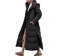 Maxi Puffer Jacket Women,Longline Padded Coat Long Hoodie Winter Warm Quilted Lightweight Jacket with Pockets Women's Thickened Loose Fit Extra Ankle Length Hooded Jacket Plus Size