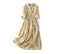 Maxi Shirt Dresses for Women UK Plus Size Cotton Linen Dress Lace Trim Button Down Shirts Dress with Belt V Neck Casual Holiday Party Tunic Dresses Floral Print Baggy Going Out Long Dress