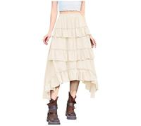 Maxi Skirt Blue 2024 Halloween Costume Medieval Court Style Retro Midi Skirt Roman Skirt Satin Women, beige, L