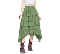 Maxi Skirt Blue 2024 Halloween Costume Medieval Court Style Retro Midi Skirt Roman Skirt Satin Women, Green, XL