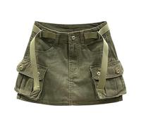 Maxi Skirt Blue Women's Solid Cargo Skirt with Low Waist and Short Denim Skirt Mini Children, Army Green, XS