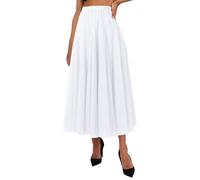 Maxi Skirt for Women UK Skater Skirt Plus Size Women's Pleated Skirts Mesh Fairy Mid Length Long Skirts Dance Dress Simple Elegant Solid Color Temperament Trendy Flowy (White, M)