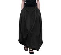Maxi Skirts for Women Elasticated High Waist A Line Long Skirt with Pockets Ladies Oversized Casual Plain Going Out Party Holiday Skirt Streetwear Summer Beach Boho Skirts Black