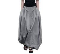 Maxi Skirts for Women Elasticated High Waist A Line Long Skirt with Pockets Ladies Oversized Casual Plain Going Out Party Holiday Skirt Streetwear Summer Beach Boho Skirts Gray