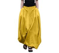 Maxi Skirts for Women Elasticated High Waist A Line Long Skirt with Pockets Ladies Oversized Casual Plain Going Out Party Holiday Skirt Streetwear Summer Beach Boho Skirts Yellow