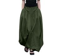 Maxi Skirts for Women Elasticated High Waist A Line Long Skirt with Pockets Ladies Oversized Casual Plain Going Out Party Holiday Skirt Streetwear Summer Beach Boho Skirts Army Green