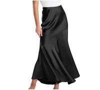 Maxi Skirts for Women High Waist Elegant Satin Silky Long Skirts Ladies Wrap Skirt Full Length Ladies High Waisted Work Office Skirt Mermaid Prom Party Skirts Black