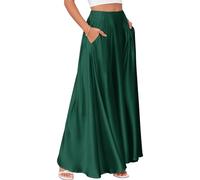 Maxi Skirts for Women UK Ladies Elegant Party Satin Silk Skirt Going Out High Waist Casual Swing Clubwear Skirts Summer Boho Beach Long Skirt with Pockets