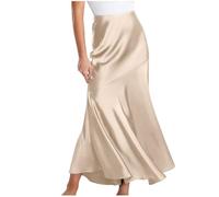 Maxi Skirts for Women UK Satin Solid Color Skirt Sexy Wrap Skirt Elastic High Waist Splicing Swing Ladies Elegant Jacquard Silky Bodycon Midi Wedding Party Evening Club