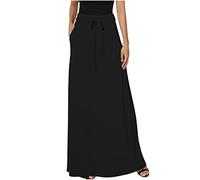 Maxi Skirts for Women - UK Solid Elastic Waist Casual Party Skirts with Drawstring Waist, Stretch Full Length with Pockets, Comfortable Bodycon & Ankle Length in Black