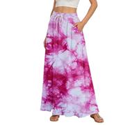 Maxi Skirts for Women UK Spring Summer Trendy Elastic Waist Boho Floral Pattern Print Flowy Long Skirt with Pockets Beach Vacation Clothes 21st Birthday Gifts for Her,Pink,XL,u614k
