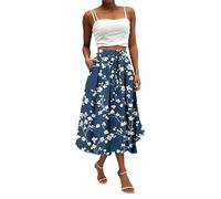 Maxi Skirts for Women with Pockets Boho Floral Long Midi Length A Line Casual Elasticated Waist Skirt for Beach Party Holiday Graduation Gifts for Her,Royal Blue,M,u431k