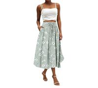 Maxi Skirts for Women with Pockets Boho Floral Long Midi Length A Line Casual Elasticated Waist Skirt for Beach Party Holiday 21st Birthday Gifts for Her,Mint Green,M,u406k
