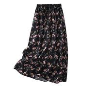 Maxi Skirts Summer Casual Cotton Skirts Floral Flare Flowy Bohemian Skirt Jersey 2 Layer A Line Skirt Ladies Ditsy Drawstring Floral Print Midi High Waist Belt Loose Tight Stretchy