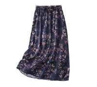 Maxi Skirts Summer Casual Cotton Skirts Floral Flare Flowy Bohemian Skirt Jersey 2 Layer A Line Skirt Ladies Ditsy Drawstring Floral Print Midi High Waist Belt Loose Tight Stretchy