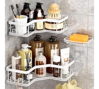 MAXIFFE 3 Pack Corner Shower Caddy with Soap Holder, Large Capacity Sturdy Easy Install No Drilling Stainless Steel Hold 40 LBS Shower Organizer Shelves Rack Storage for Family Renters Bathroom, White