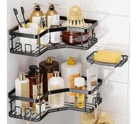MAXIFFE 3 Pack Corner Shower Caddy with Soap Holder, Large Capacity Sturdy Easy Install No Drilling Stainless Steel Hold 40 LBS Shower Organizer Shelves Rack Storage for Family Renters Bathroom, Black