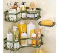 MAXIFFE 3 Pack X-Large Corner Shower Caddy with Soap Holder, Large Capacity Easy Install No Drilling Stainless Steel Hold 40 LB Shower Organizer Shelves Rack for Family Renters Bathroom, Forest Green