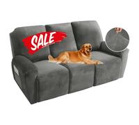 MAXIJIN 8-Piece Recliner Sofa Covers, Stretch Velvet Reclining Couch Covers for 3 Cushion Furniture, Thick Soft Washable Reclining Sofa Slipcovers (Sofa Recliner, Dark Grey)
