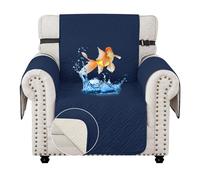 MAXIJIN Chair Covers Waterproof Sofa Slipcovers Non-Slip 1 Seater Sofa Protectors with Elastic Straps Reversible Universal Couch Covers for Dogs, Pets, kids (Dark Blue, 1 Seater)